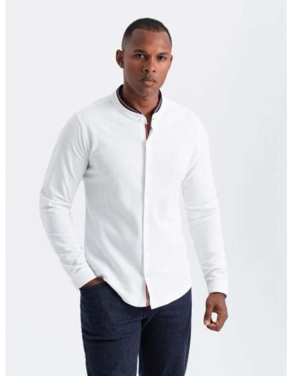 Férfi SLIM FIT ing dekoratív anyagból - kék V1