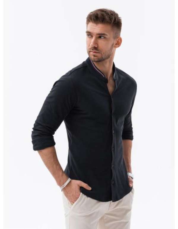 Férfi SLIM FIT ing dekoratív anyagból - kék V1