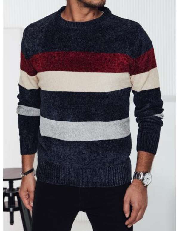 Férfi csíkos tengerészkék pulóver