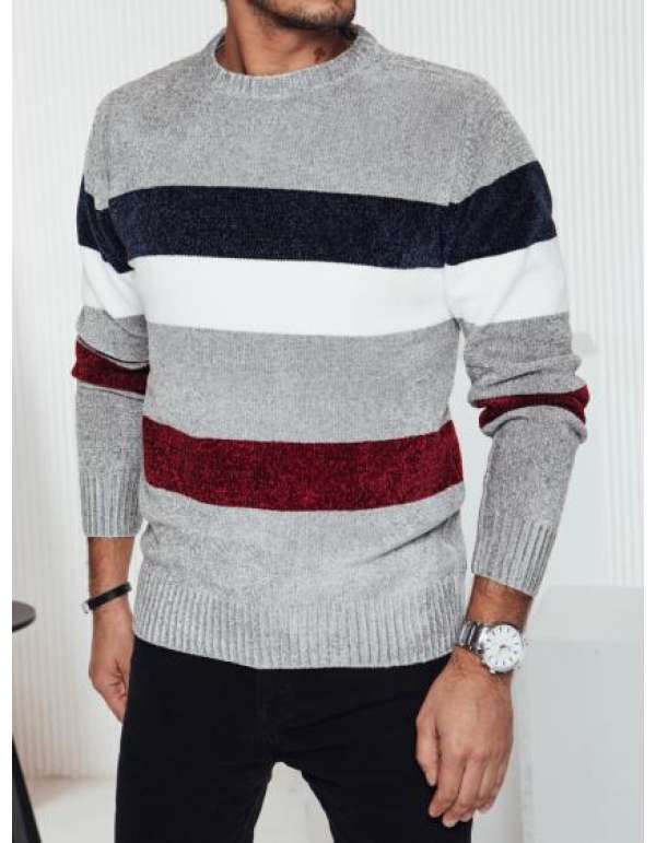 Férfi csíkos szürke pulóver