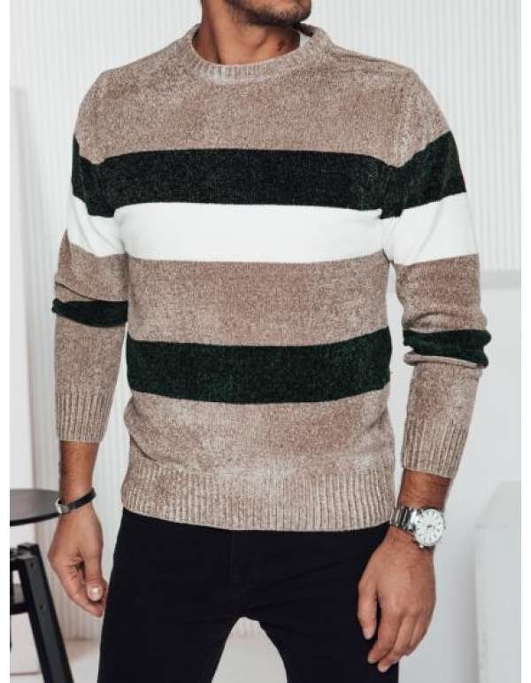 Férfi csíkos pulóver barna