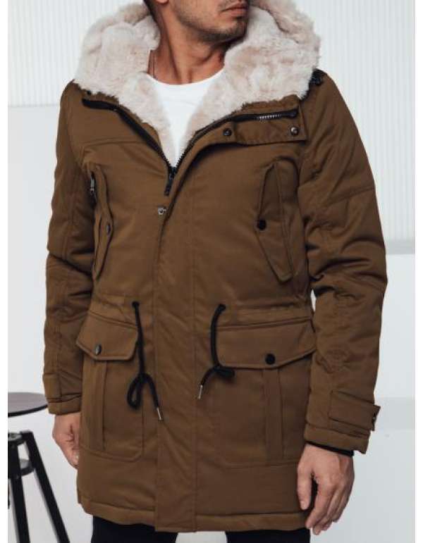 Férfi téli parka kabát kapucnival bézs színben
