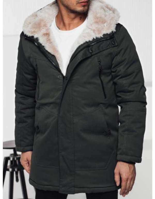 Férfi téli parka kabát kapucnival zöld