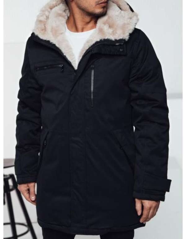 Férfi téli parka kabát kapucnival sötétkék
