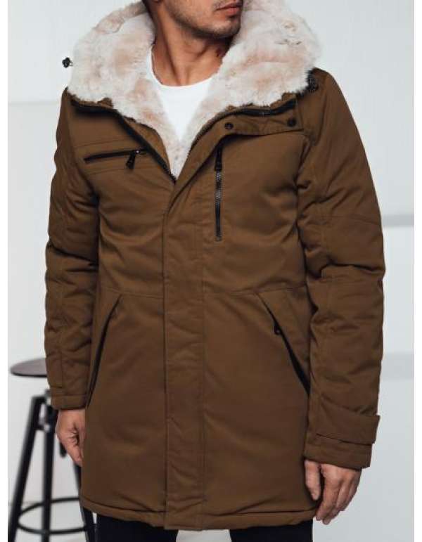 Férfi téli parka kabát kapucnival bézs színben