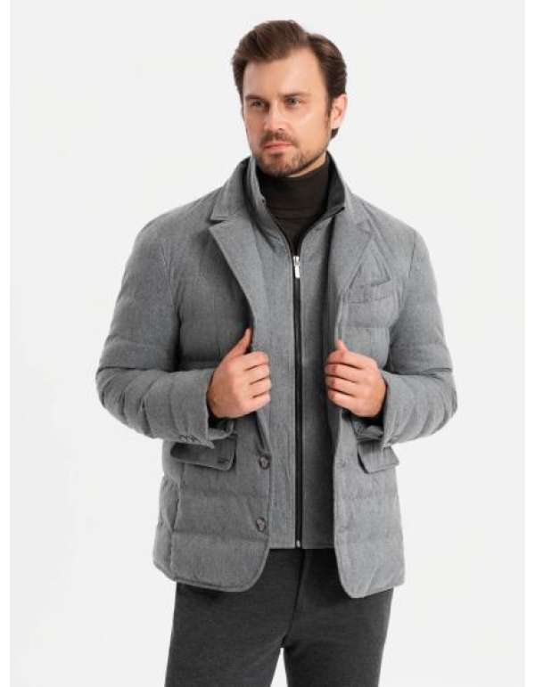 Férfi könnyű szigetelt kabát hálós béléssel - szürke V1