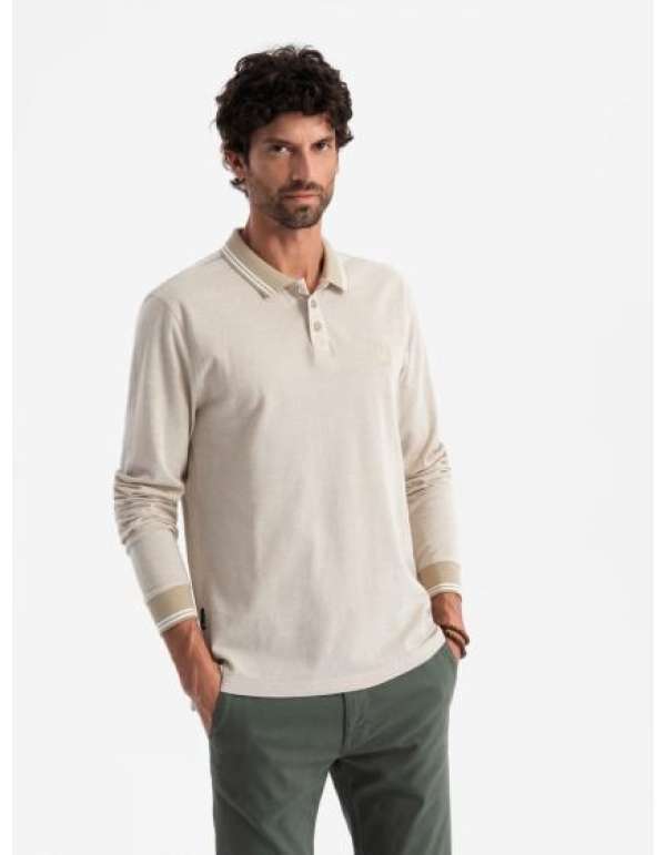 Férfi hosszú ujjú hímzett melange pólóing - homok melange V4