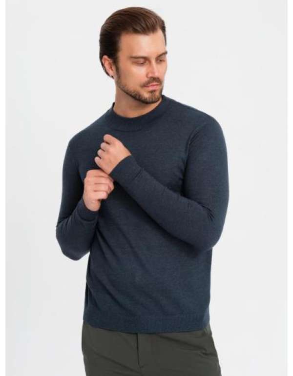 Férfi kötött RELAXED FIT mintás pulóver - sötétkék V1
