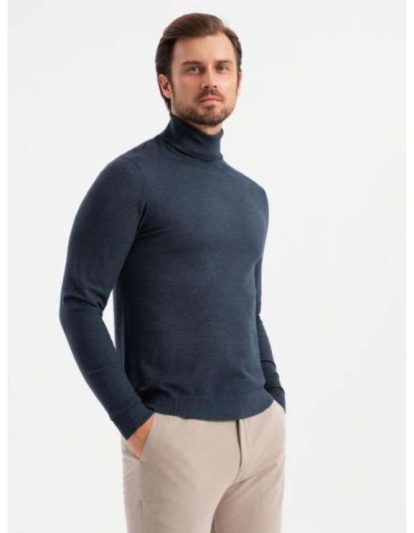 Férfi kötött, mintás RELAXED FIT pulóver - sötétkék V1