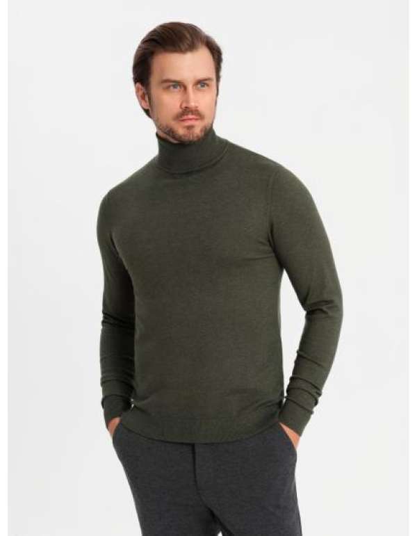 Kötött férfi RELAXED FIT pulóver mintákkal - sötétkék V1