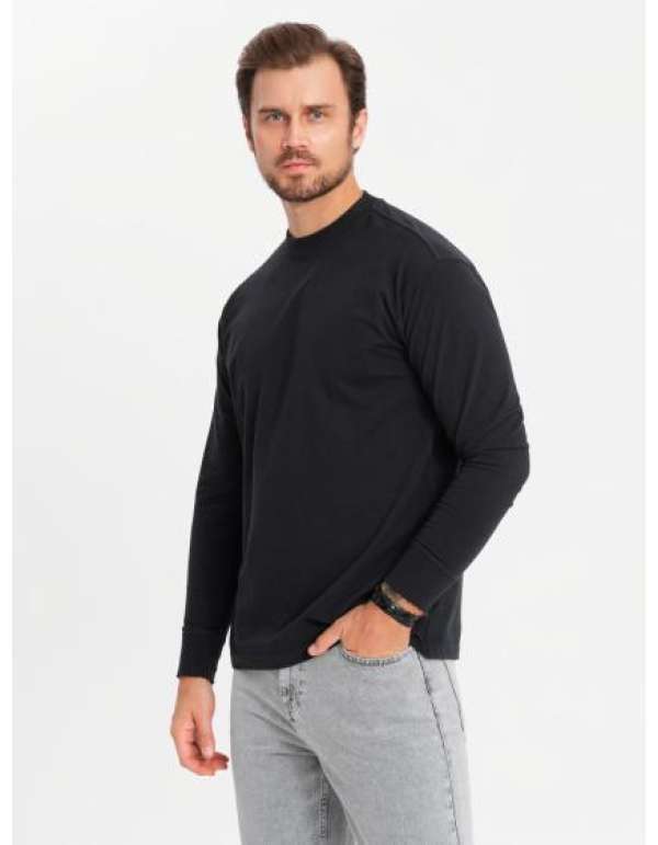 Férfi hosszú ujjú pólóing cipzáras gallérral - fekete V8