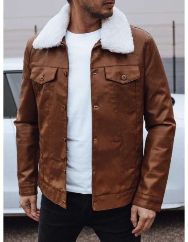 Férfi bőrdzseki szőrmével barna