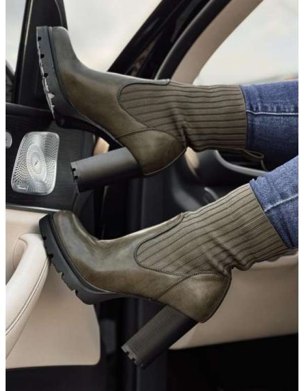 DOMVIBE női vastag sarkú csizma zöld