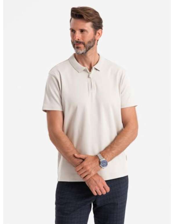 Férfi melange pólóing csíkos gallérral - fekete V1 OM-POSS-0109