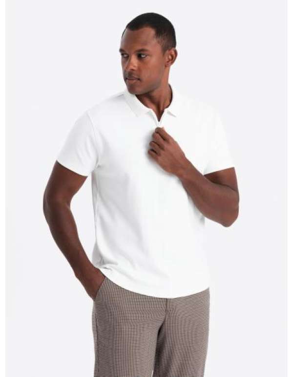 Férfi melange póló ing csíkos gallérral - fekete V1 OM-POSS-0109