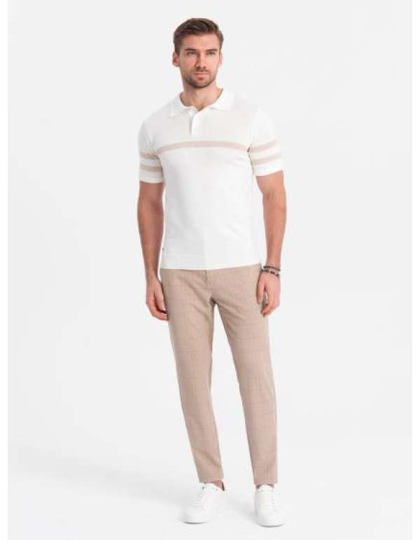 Férfi klasszikus szabású nadrág finom kockás színben - homok V2 OM-PACP-0187 OM-PACP-0187