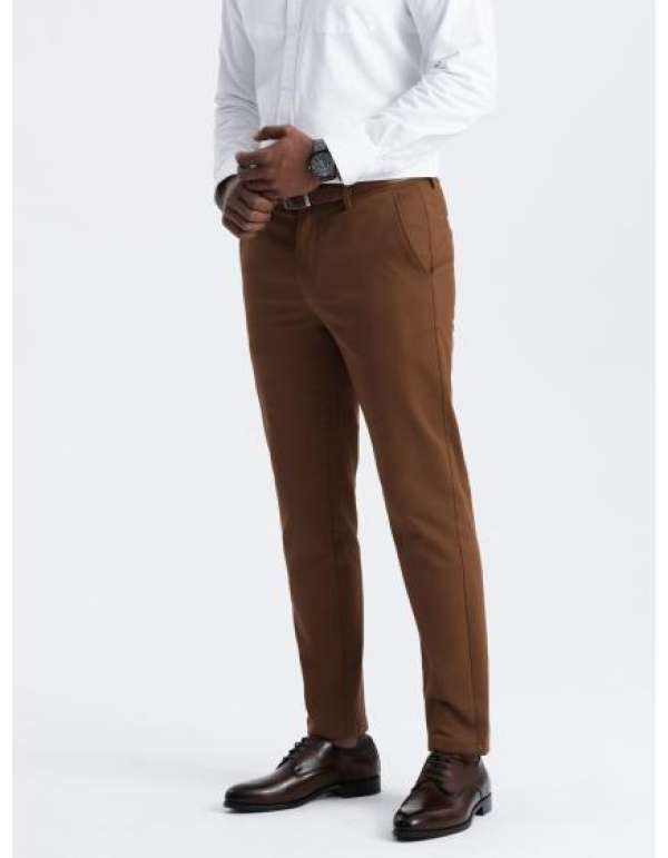 Férfi SLIM FIT chino nadrág finom textúrával - karamell V3 OM-PACP-0190 OM-PACP-0190