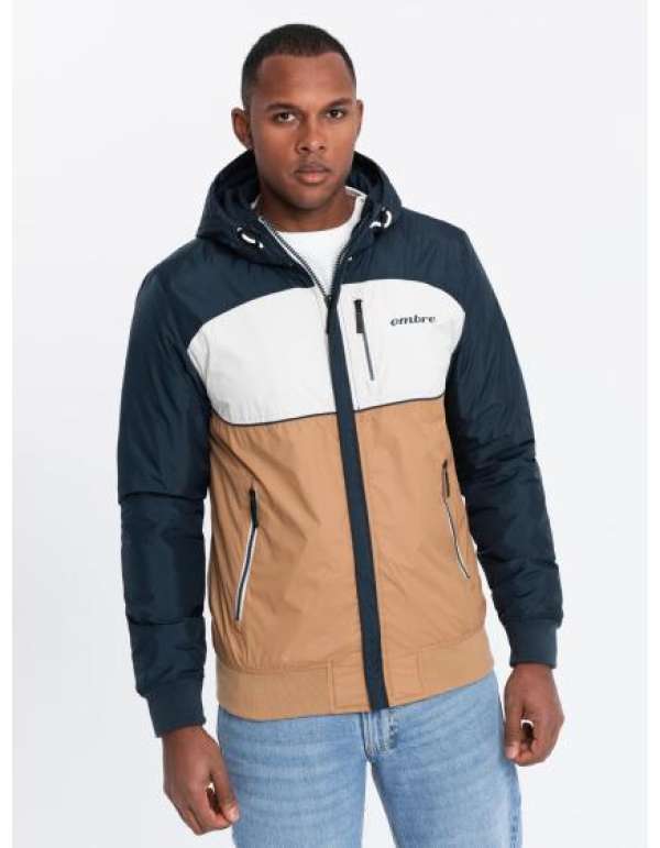 Férfi sportdzseki kapucnival C447 - V1 barna