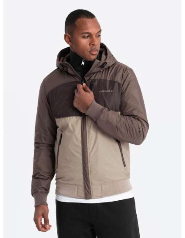 Férfi sportdzseki kapucnival C447 - V19 barna