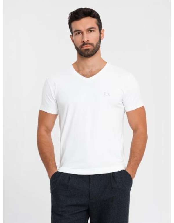 Férfi kerek nyakú SLIM FIT póló logóval - fehér V1 OM-TSCT-0220 OM-TSCT-0220