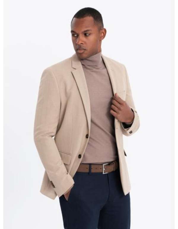 Elegáns férfi kockás blézer gyapjúkeverékből - szürke V1 OM-BLZB-0137 OM-BLZB-0137