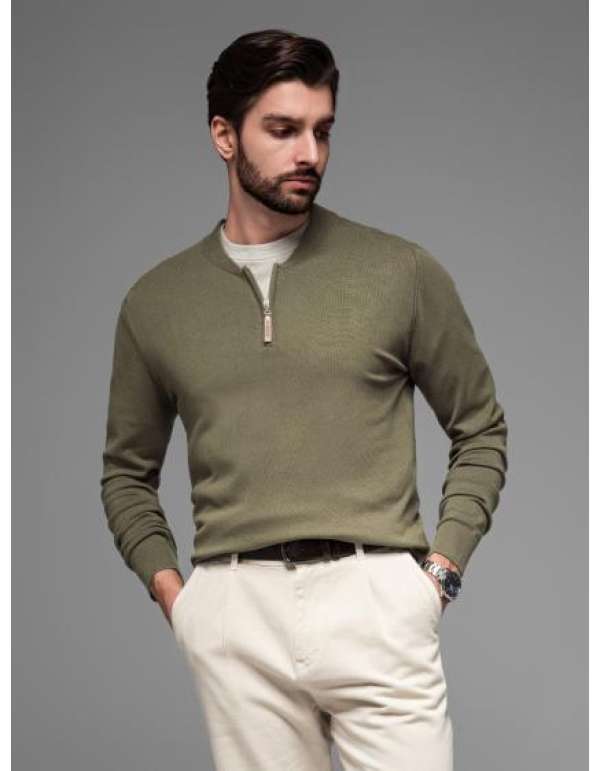 Férfi kötött pulóver strukturált pöttyökkel - tengerészkék V1 OM-SWSW-0118 OM-SWSW-0118