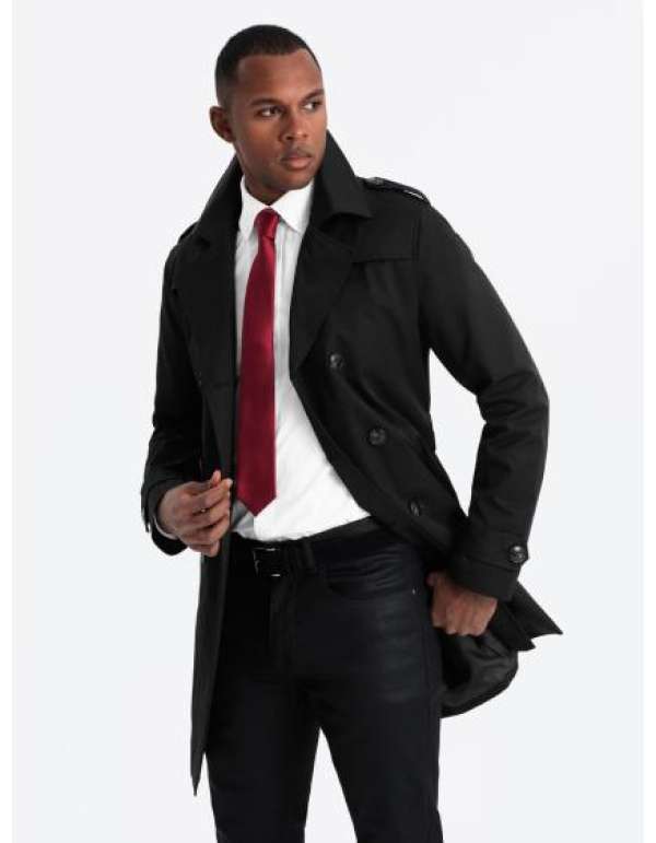 Férfi közepes méretű kabát - sötétbézs C269