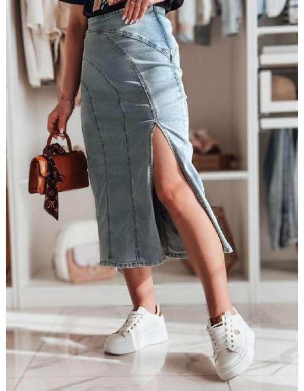 Fazonú, hasított farmer midi-szoknya MORETES kék