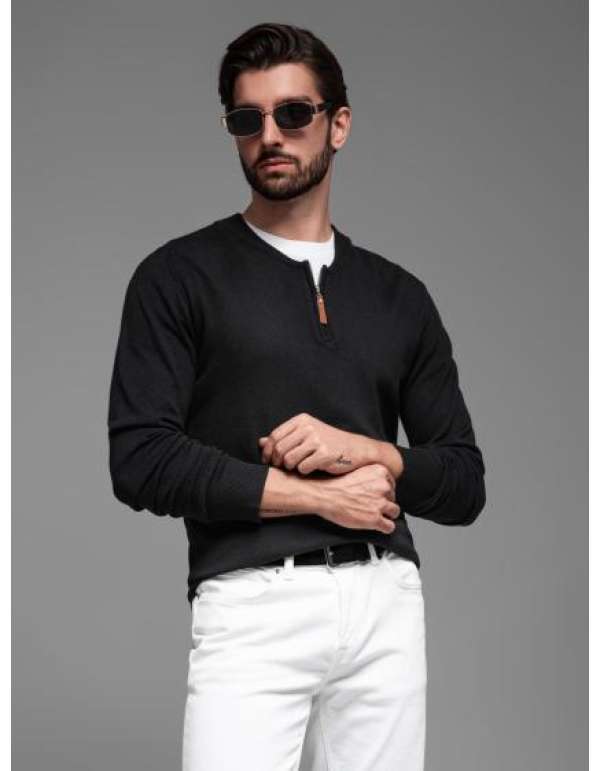 Férfi kötött pulóver strukturált pöttyökkel - tengerészkék V1 OM-SWSW-0118 OM-SWSW-0118