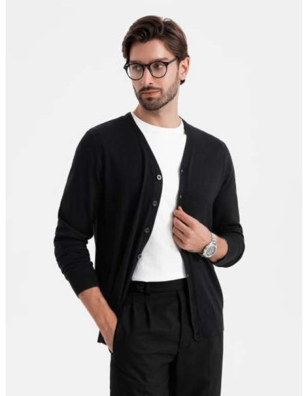 Férfi kötött pulóver strukturált pöttyökkel - tengerészkék V1 OM-SWSW-0118