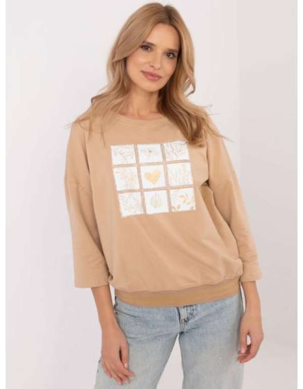 Camel színű, 3/4 ujjú blúz