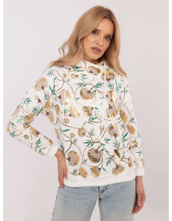 Ecru színű női kapucnis, nyomtatott kapucnis pulóver kapucnival