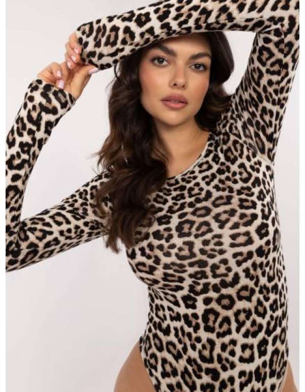 Bézs-fekete női leopárdmintás bodysuit