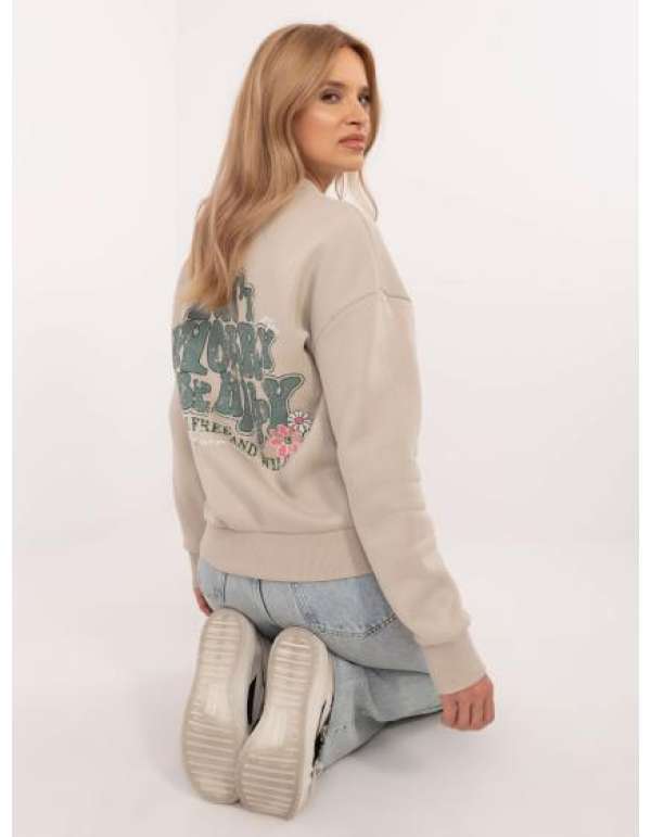 Bézs színű pulóver SUBLEVEL hátoldalon nyomtatott mintával