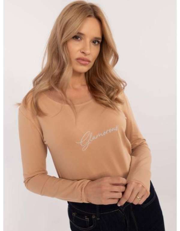 Camel női hosszú ujjú, hímzett blúz