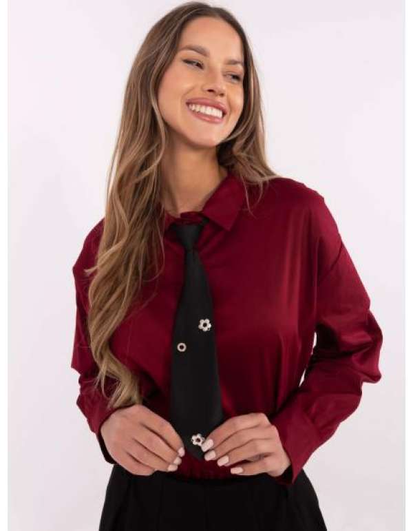 Burgundi női ing levehető nyakkendővel