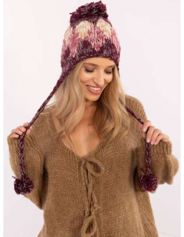 Burgundi női sapka füles sapkával