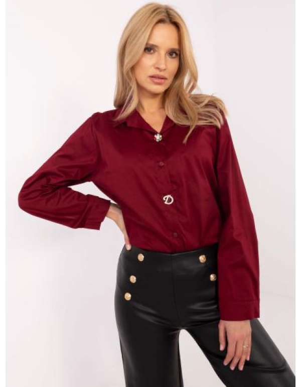 Burgundi színű pamut csíkos női póló