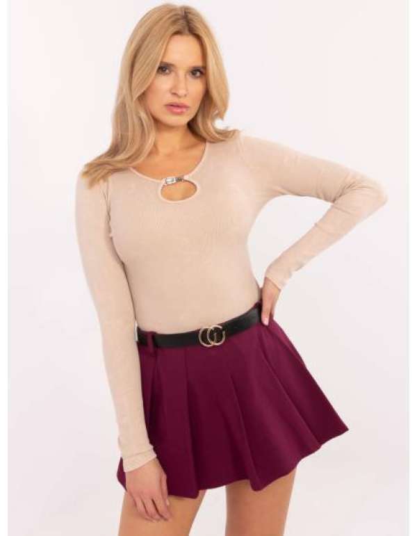 Bézs színű, bordázott pamut hosszú ujjú blúz