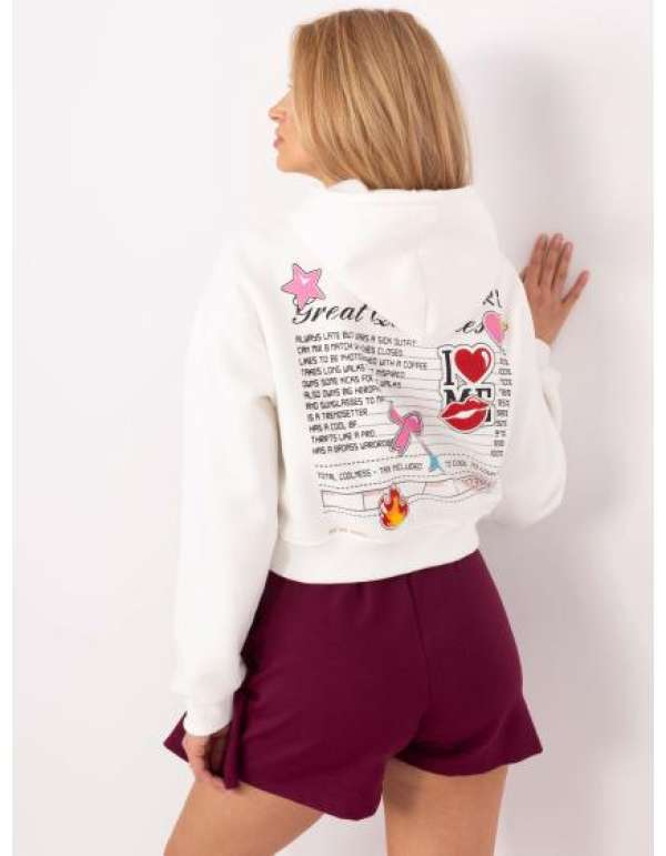 Ecru színű rövid kapucnis pulóver