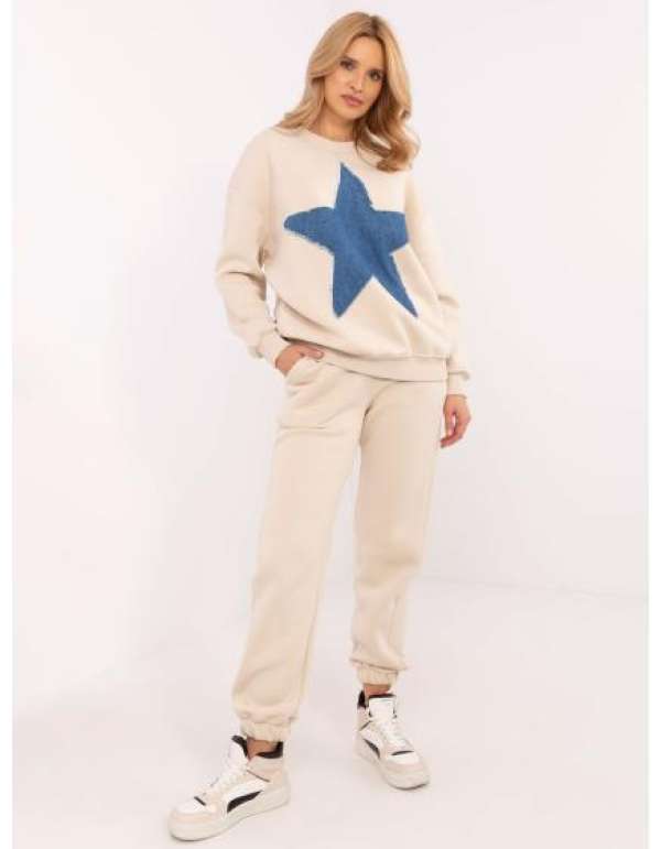 Bézs színű kétrészes szett farmerbetéttel