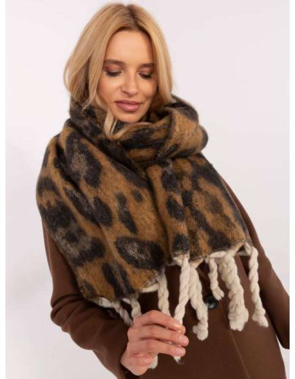 Camel fekete hosszú női sál rojtokkal