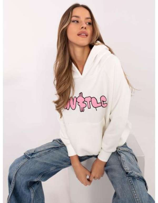 Ecru színű kenguru kapucnis pulóver