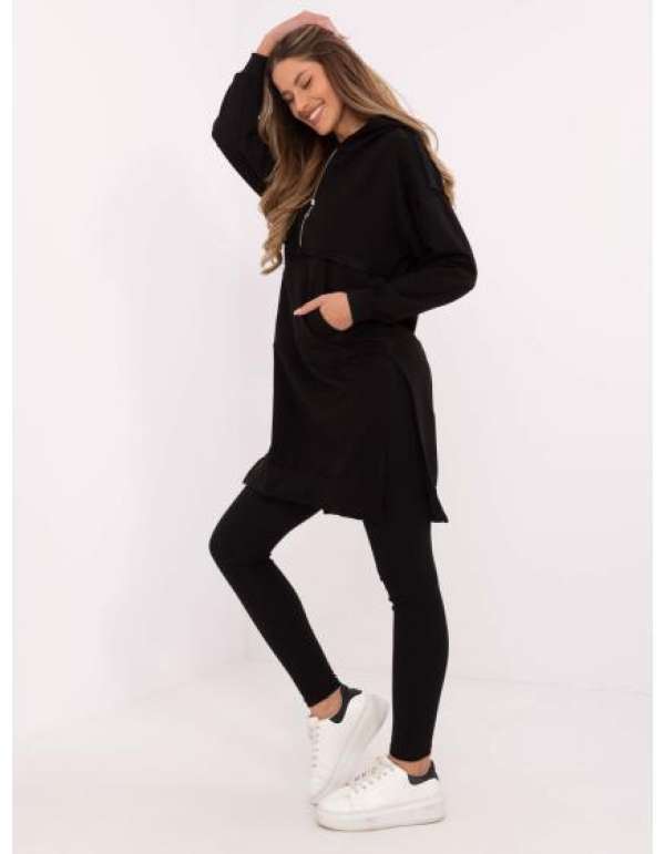 Fekete női alapszett cipzáras kapucnis pulóverrel