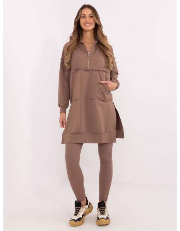 Barna női alapszett hosszú pulóverrel