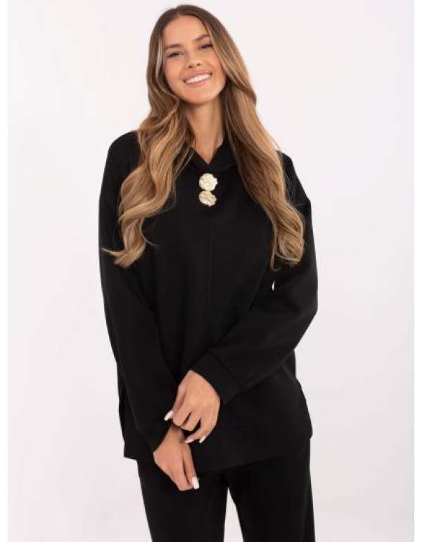 Fekete női túlméretezett kapucnis pulóver