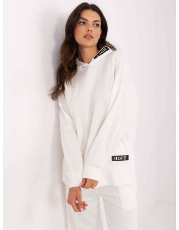 Ecru női kapucnis pulóver foltokkal