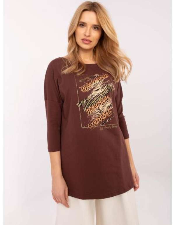 Barna hosszú női blúz nyomtatással
