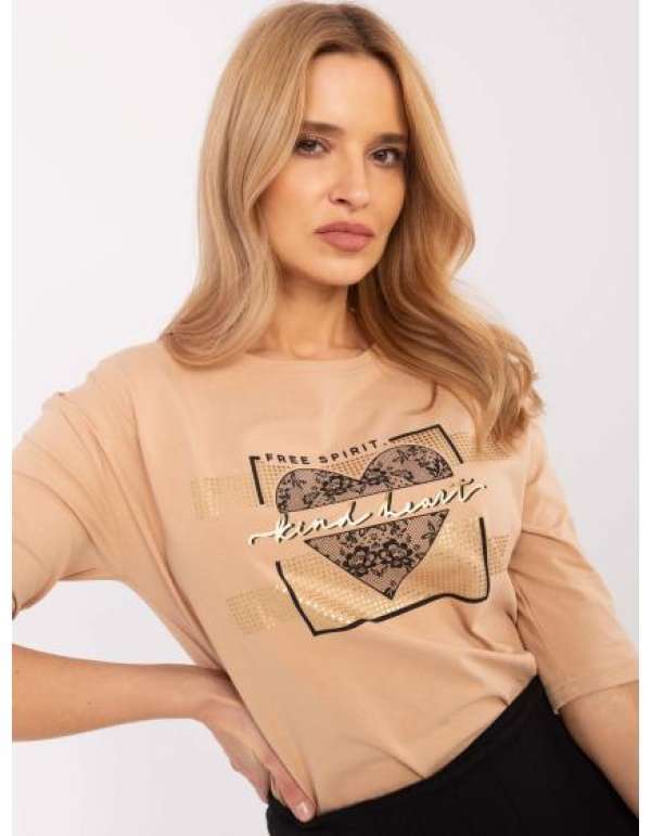 Camel női blúz kerek nyakkivágással