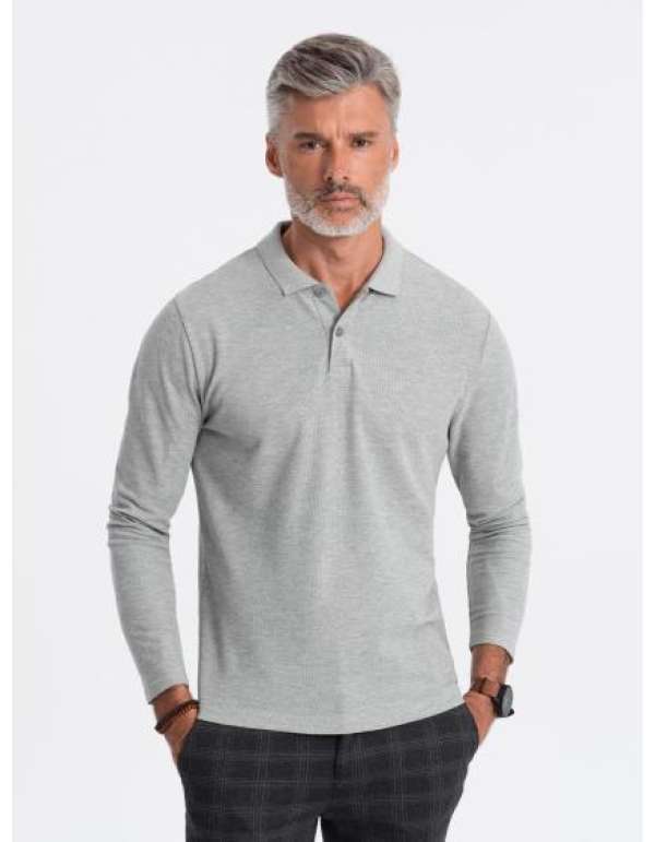 Férfi hosszú ujjú póló galléros ing - szürke V4 OM-POBL-0114